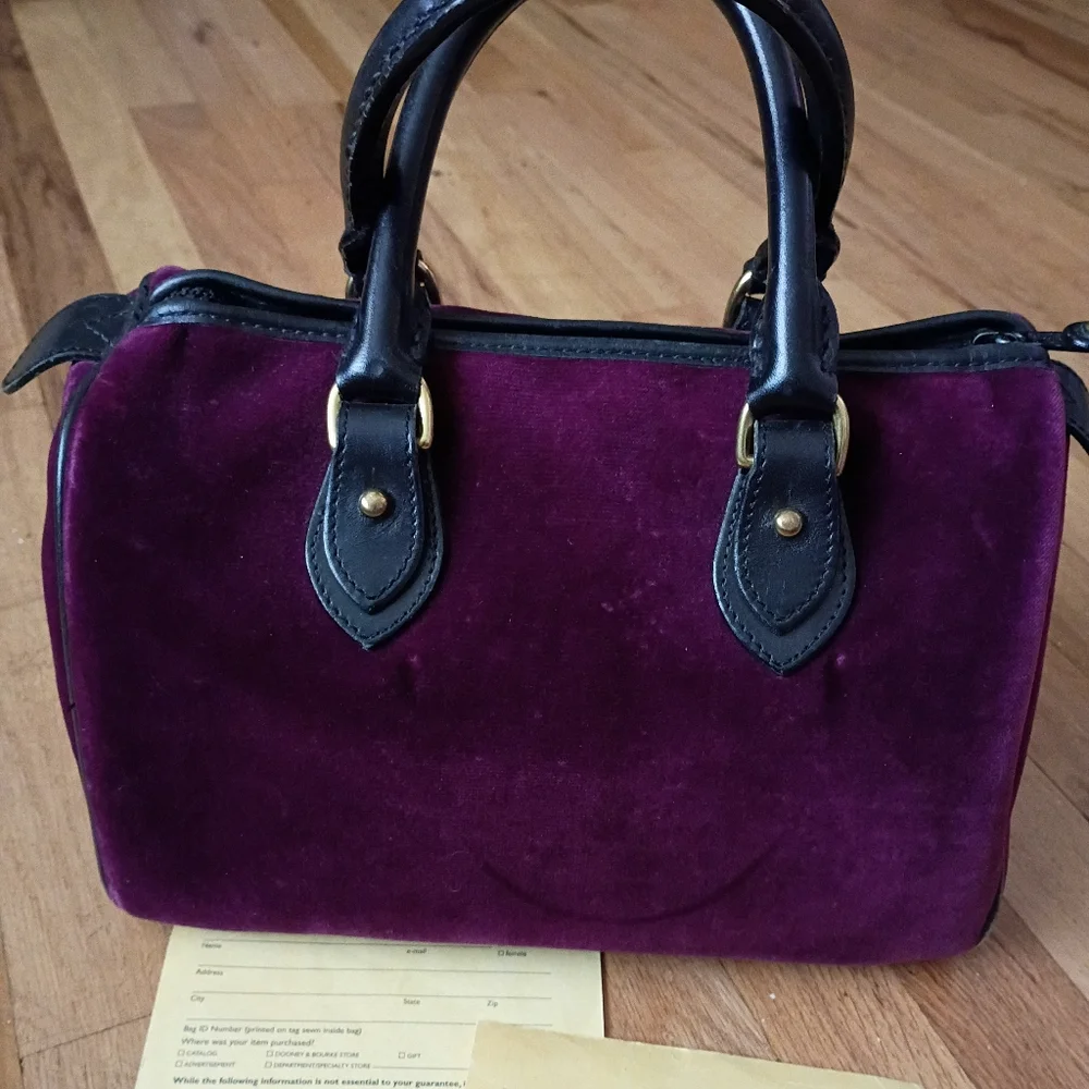 Dooney And Bourke Vintage Velvet Purple Satchel - Picture 3 of 8